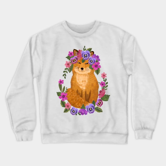 Fox with floral wreath Crewneck Sweatshirt by MiaCharro